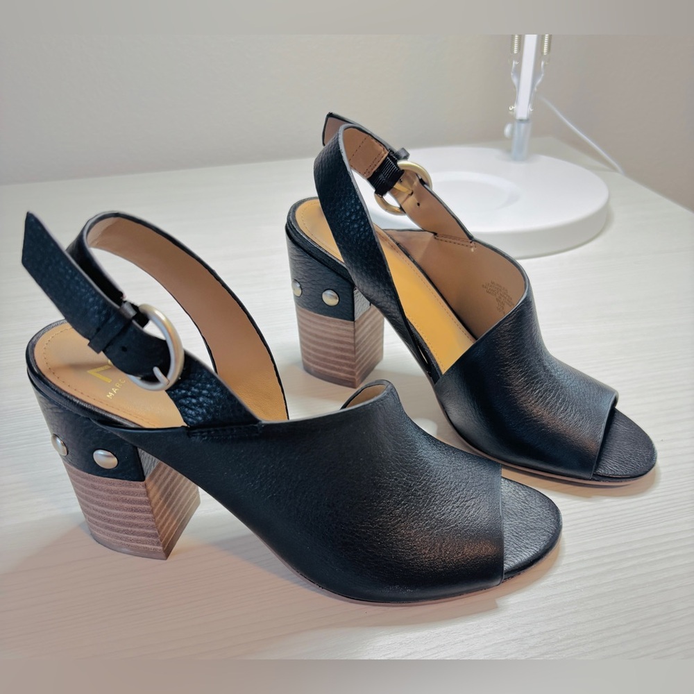 Marc Fisher Black Open-Toe Slingback Block Heel Sandals